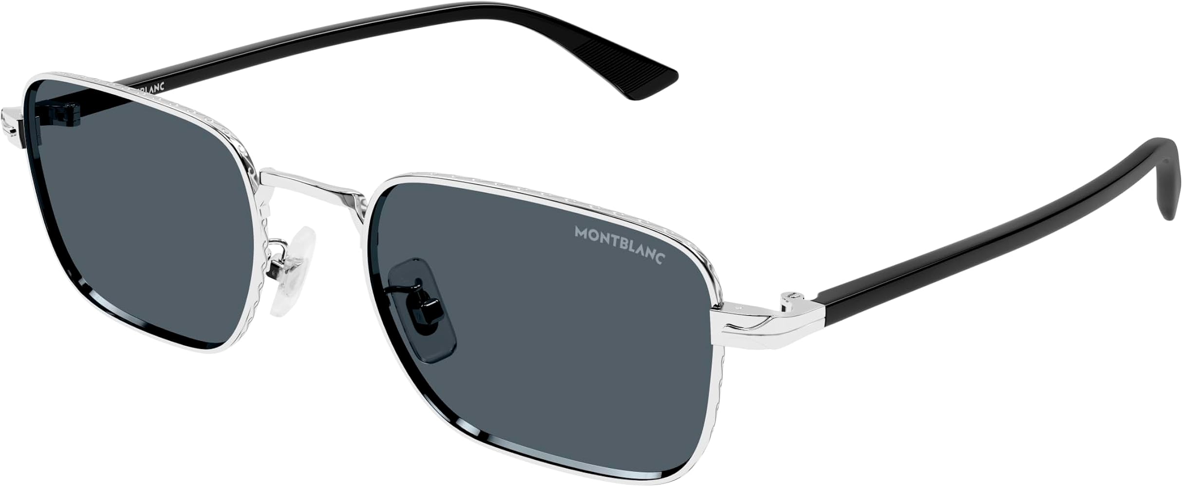 Montblanc MB 0339S 003 Silver Metal Rectangle Sunglasses Blue Lens