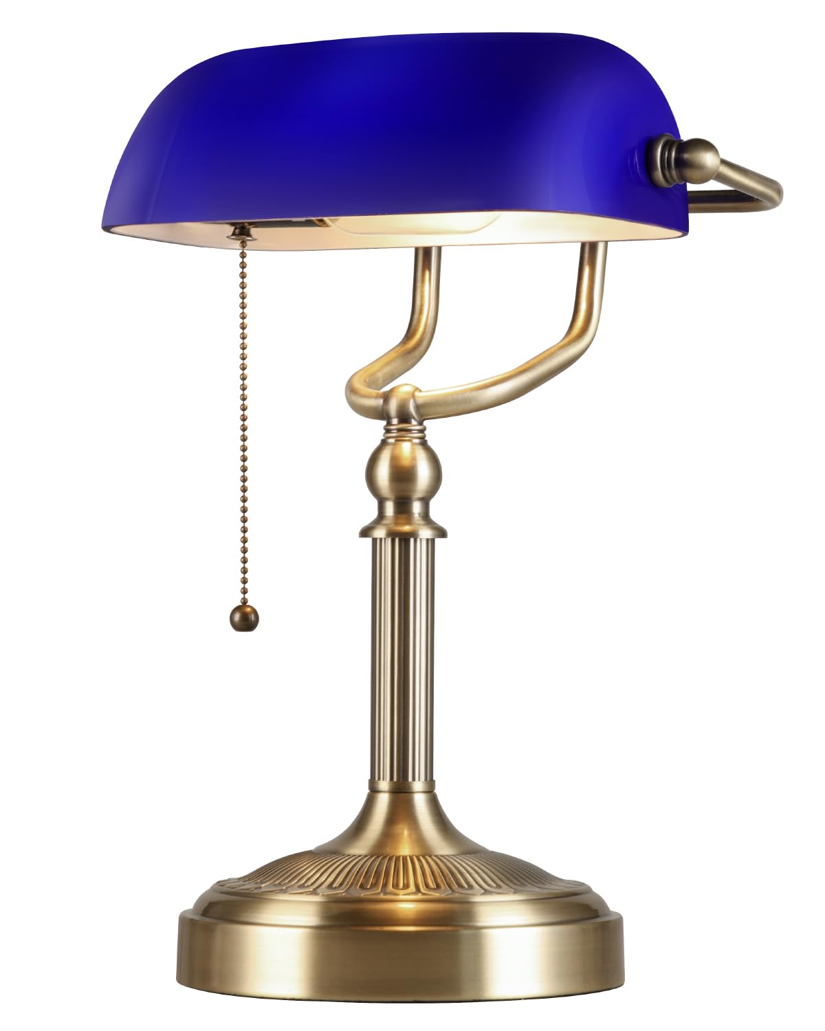 Newrays Blue Glass Bankers Desk Lamp with Pull Chain Switch Plug