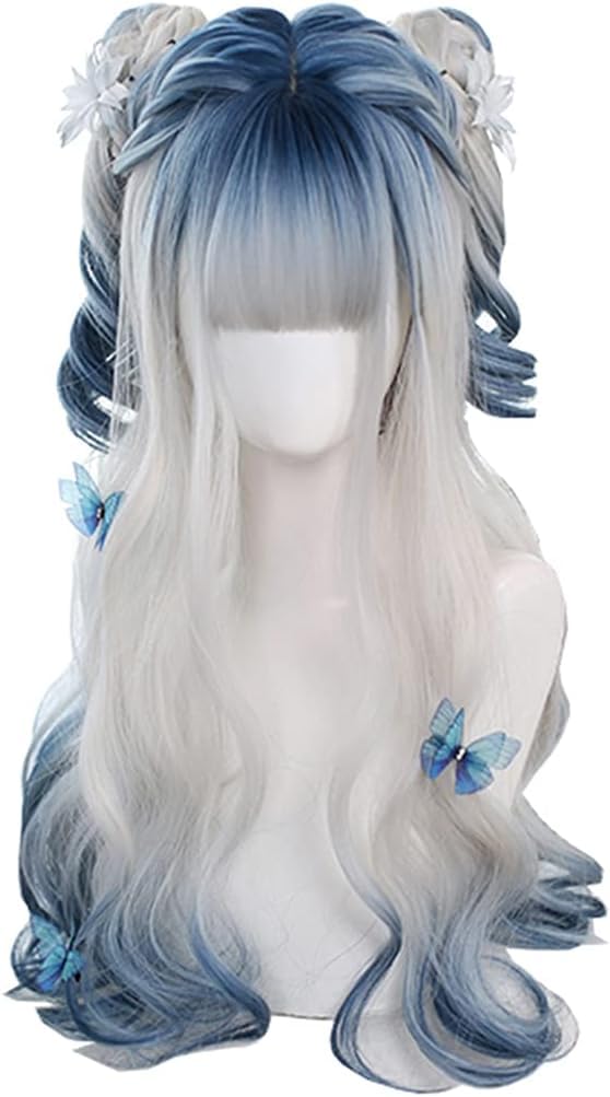 Amazon.co.jp: コスプレウィッグ ゴスロリ 白 青 ロング ロリータ 仮装