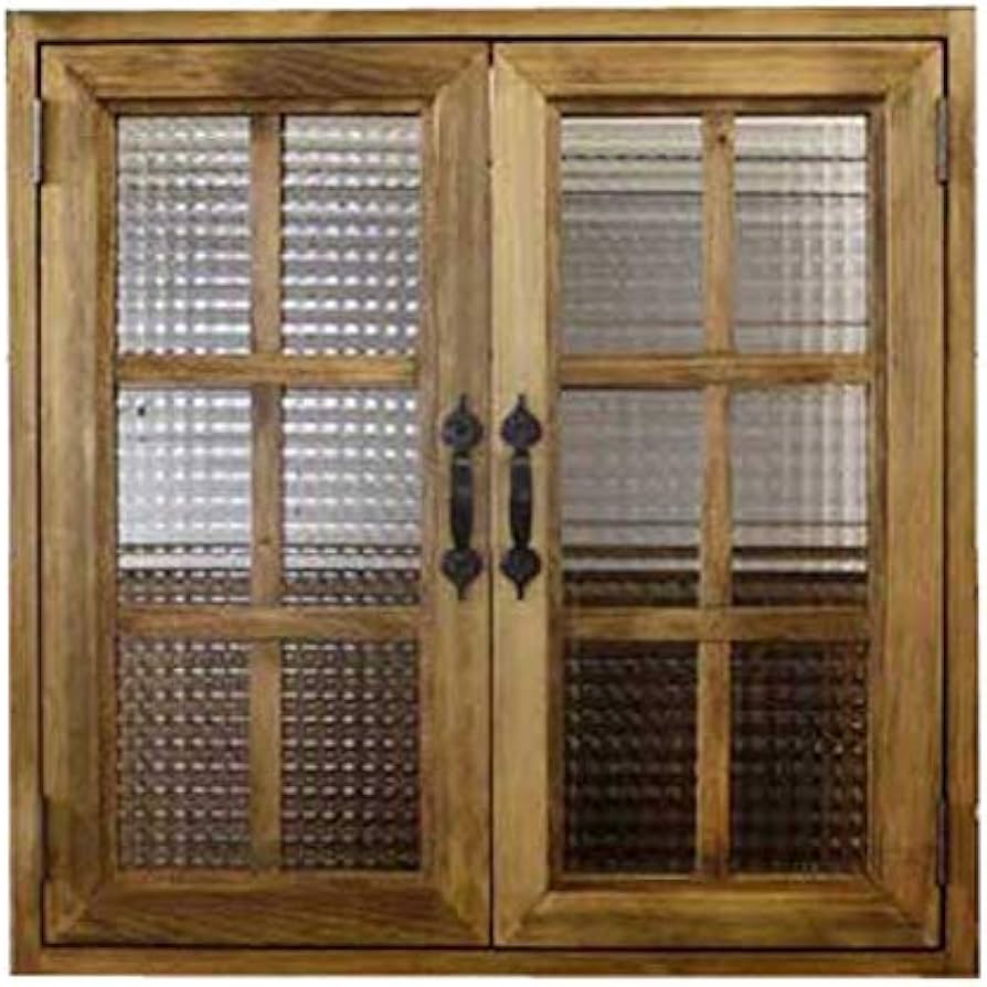 Amazon.co.jp: カフェ窓 室内窓 採光窓 チェッカーガラス扉 木製ひのき