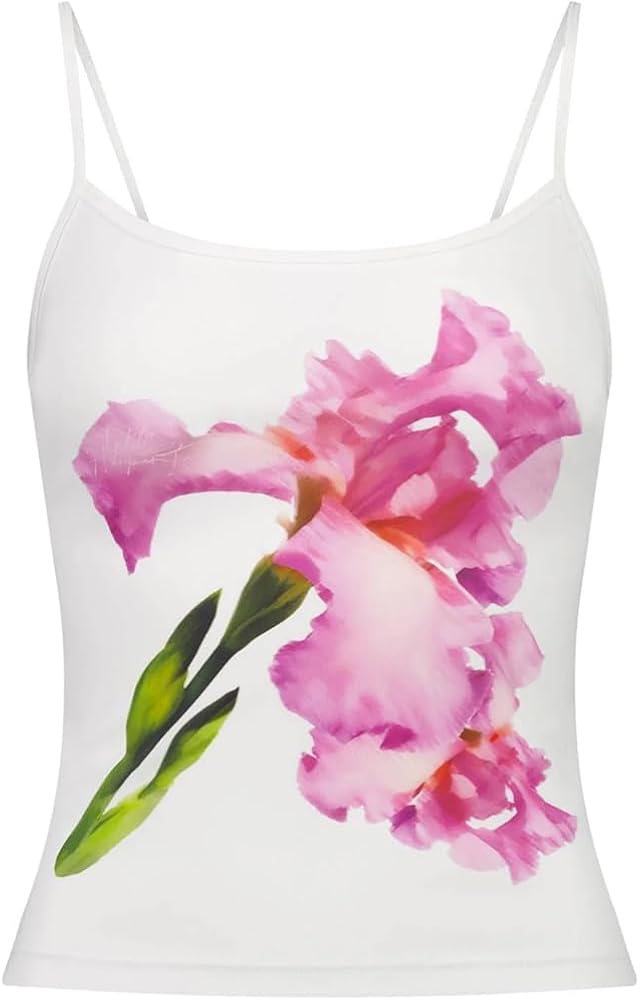 Women Spaghetti Strap Floral Print Tank Top Camisole Tight Fitted