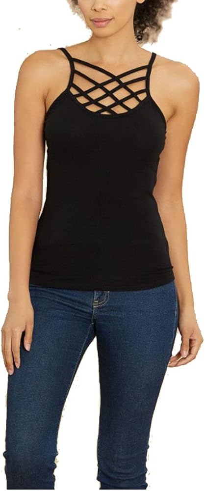 X-tra Strappy Cami Tank Criss Cross Front Top Sleeveless Cotton