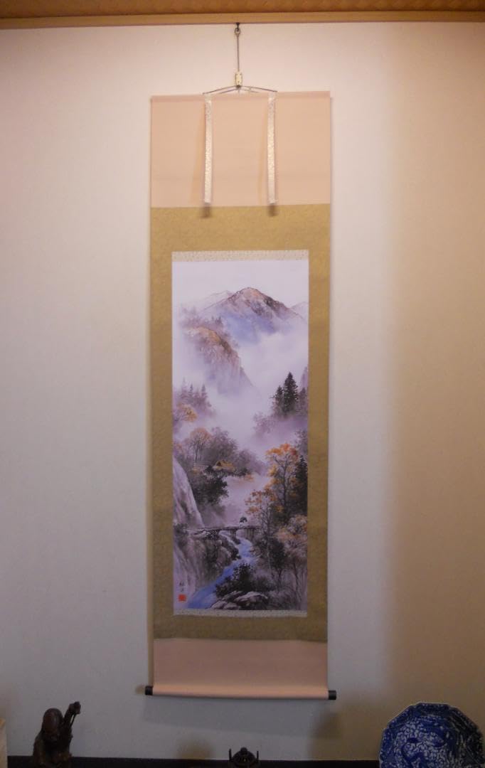 掛け軸 田口紅洋 紅葉霞渓 絹本 希少 軸装 茶道具 掛軸 美品 です