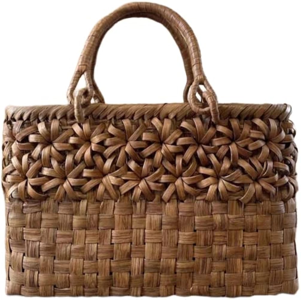 Amazon | 山葡萄かごバッグ 手作り かごバッグ 【市松編み・立体花編み