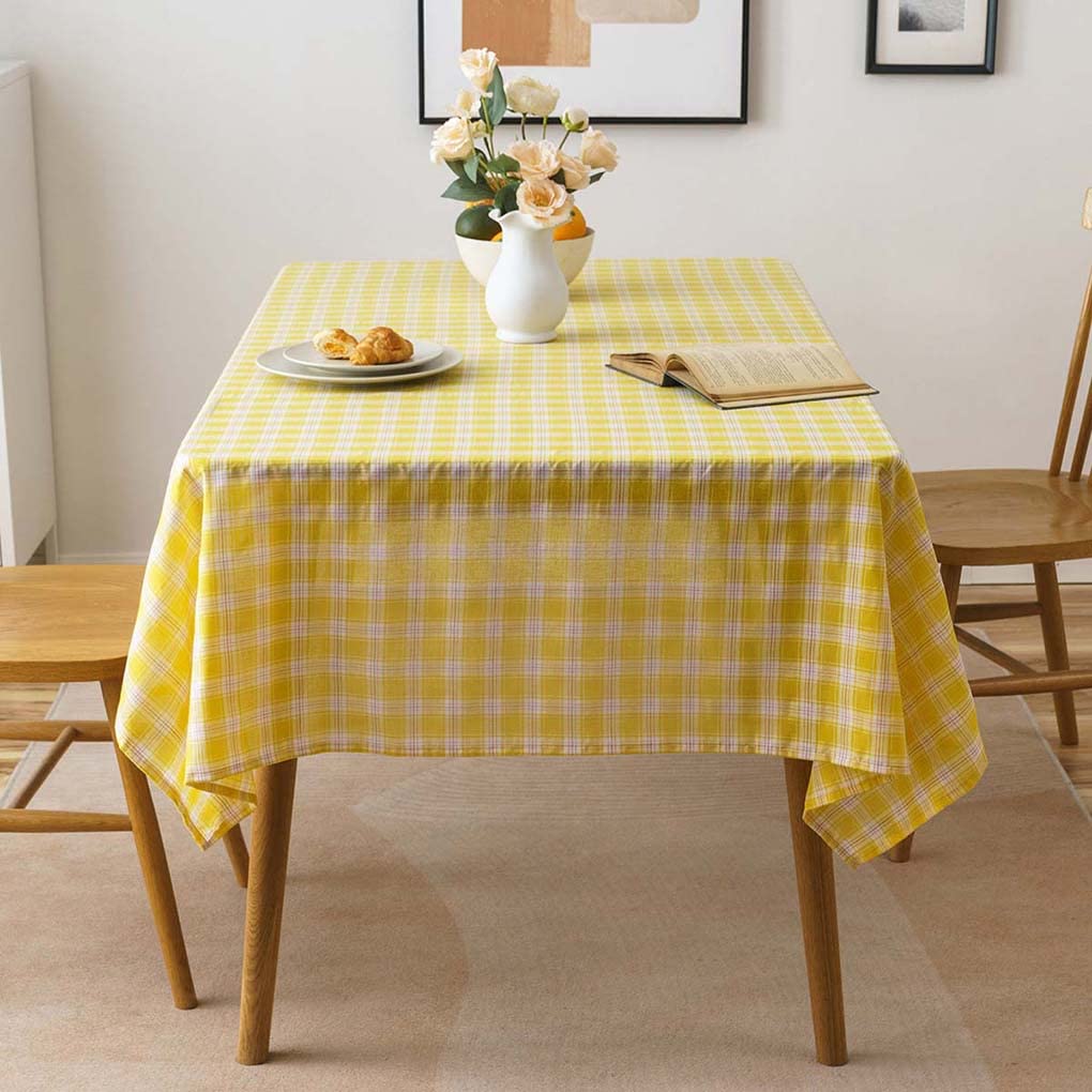 Amazon｜テーブルクロス イエロー チェック柄 北欧風 長方形 140x300