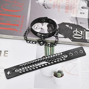 Amazon.com: NIGHTCRUZ Punk Leather Chain Bracelet, Goth Leather