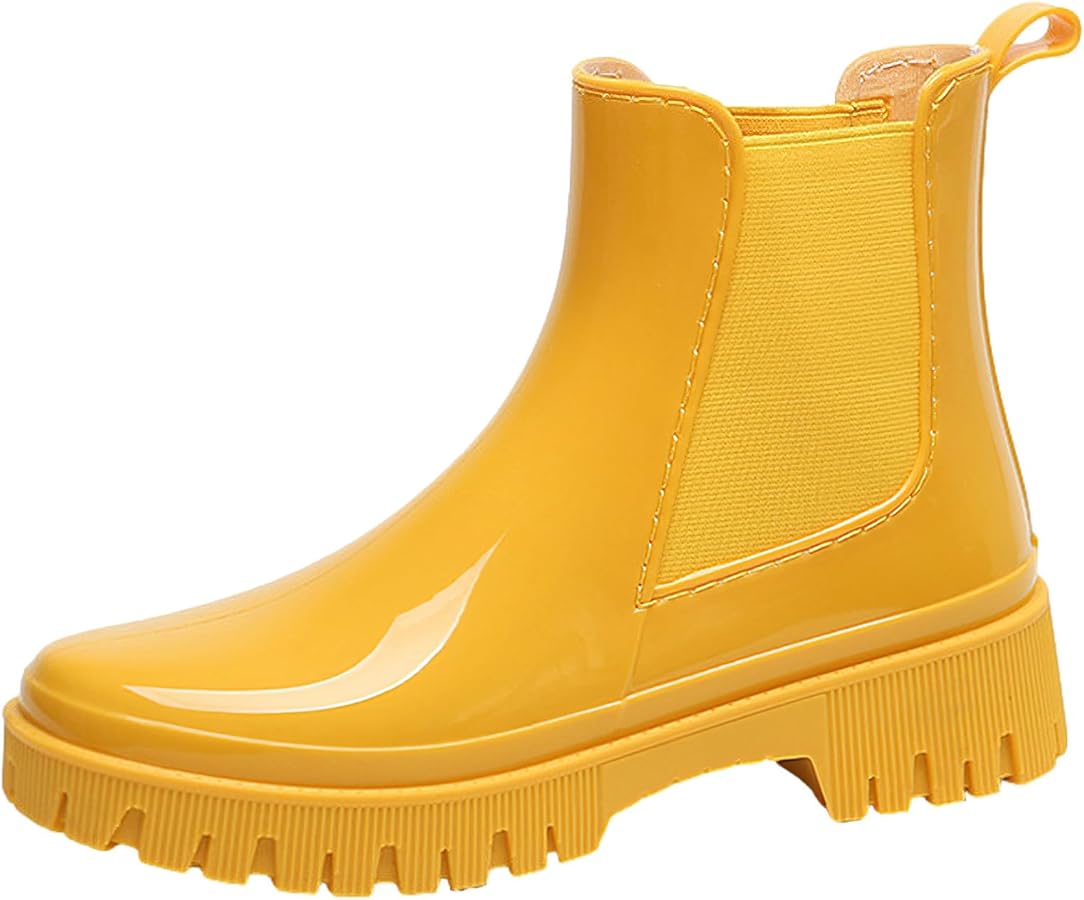 Amazon.com | ANUFER Women's Fashion Chelsea Rain Boots Chunky Heel