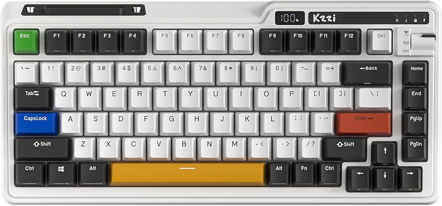 KZZI Teclado mecânico K75 PRO RGB 75% sem fio, modo triplo BT 5.0