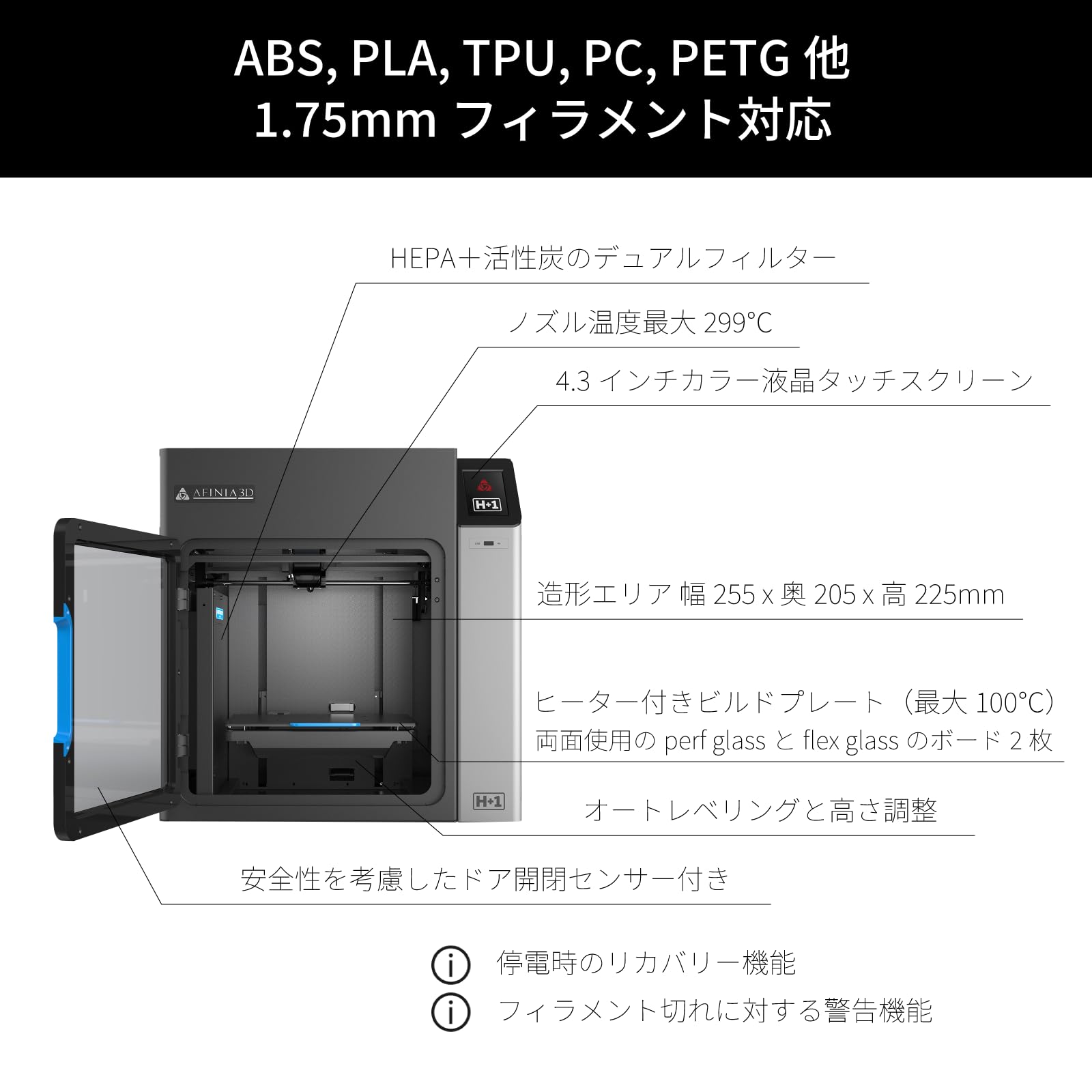 Amazon | 【公式】AFINIA H+1 3Dプリンター MEM(FDM)方式 多機能性と