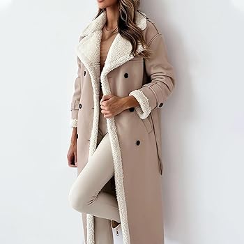 Amazon.com: Trench Coat Women Fleece Sherpa Lined Jacket Notch