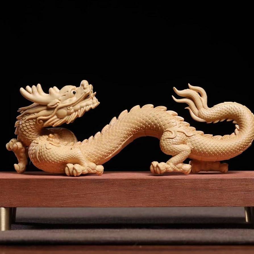 Amazon.co.jp: 龍の置物 ツゲの木 彫刻 ドラゴン像 マスコット 無垢材