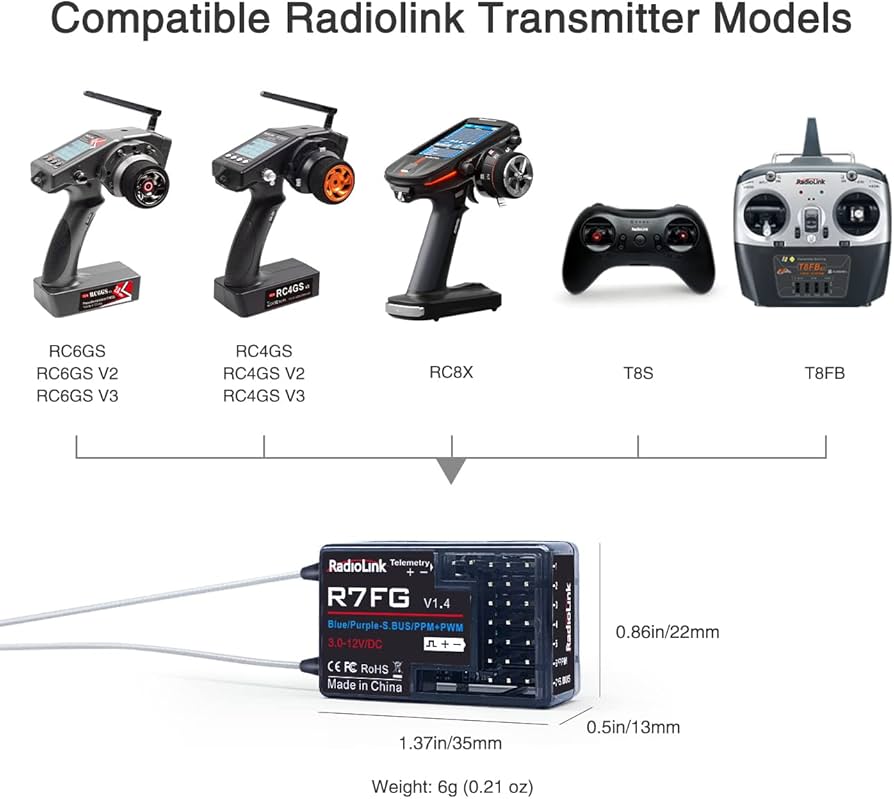 Eighteenup Radiolink R7FG 7 Channel RC Car Receiver 2.4GHz Gyro