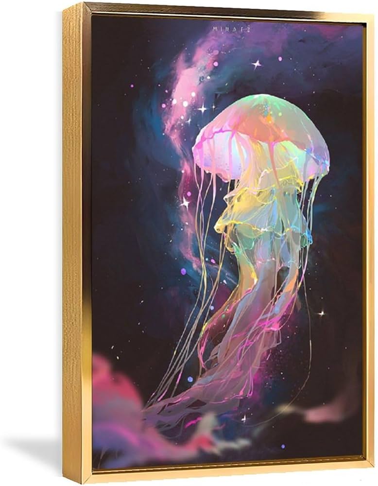 Amazon.co.jp: 絵画 宇宙に浮かぶカラフルなクラゲインテリア 絵画