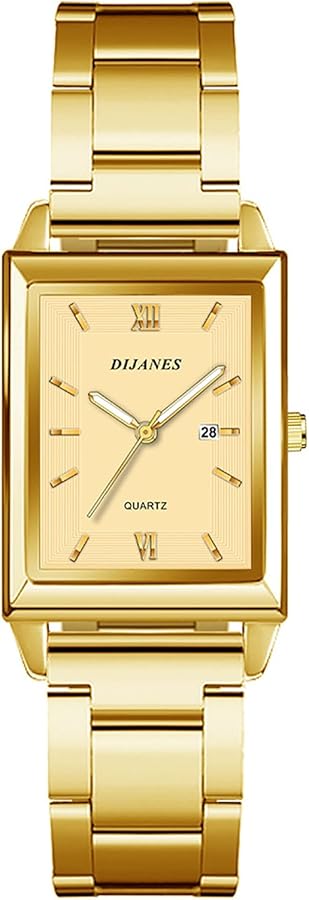 Amazon | スクエア 腕時計 メンズ カレンダー ゴールド: ローマ字