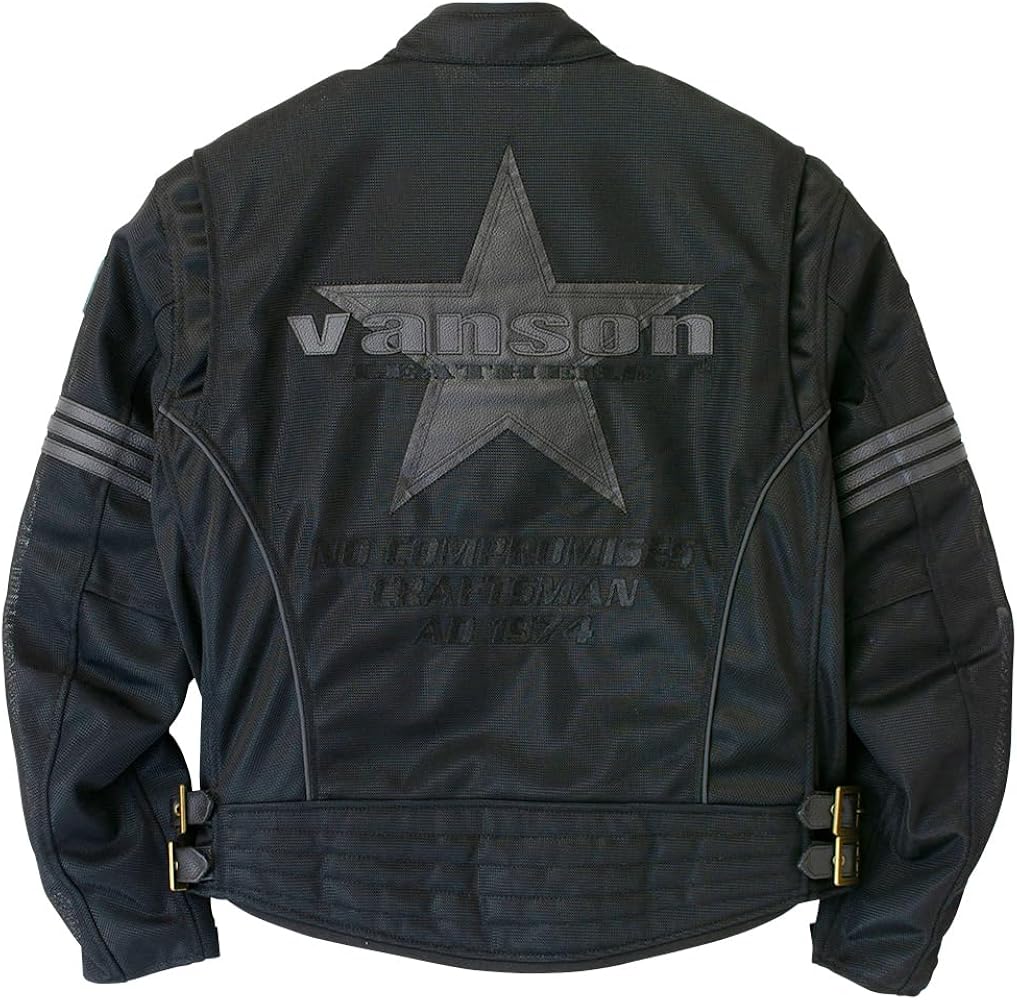 Amazon | [バンソン] メッシュライダースジャケット ブラック/ブラック