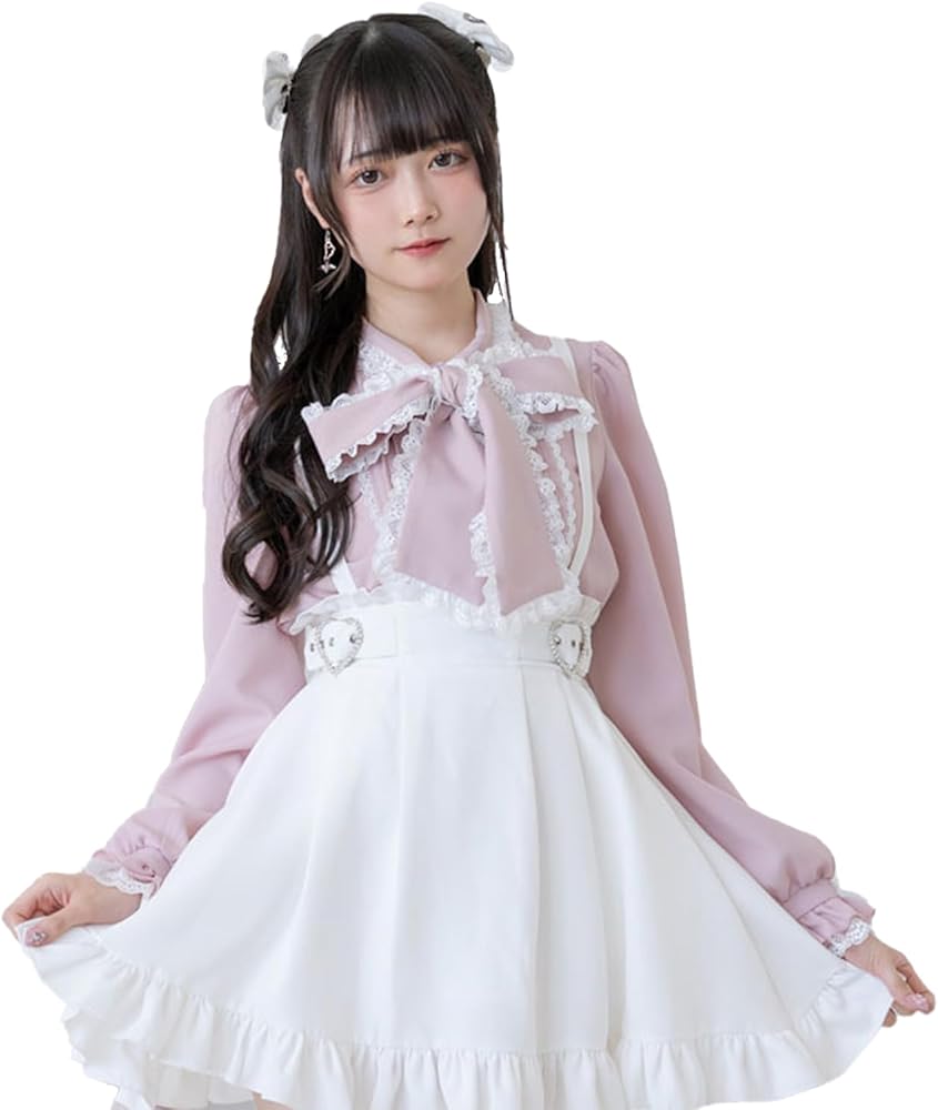 Amazon.co.jp: レースフリル上品ボウタイリボンブラウス シャツ