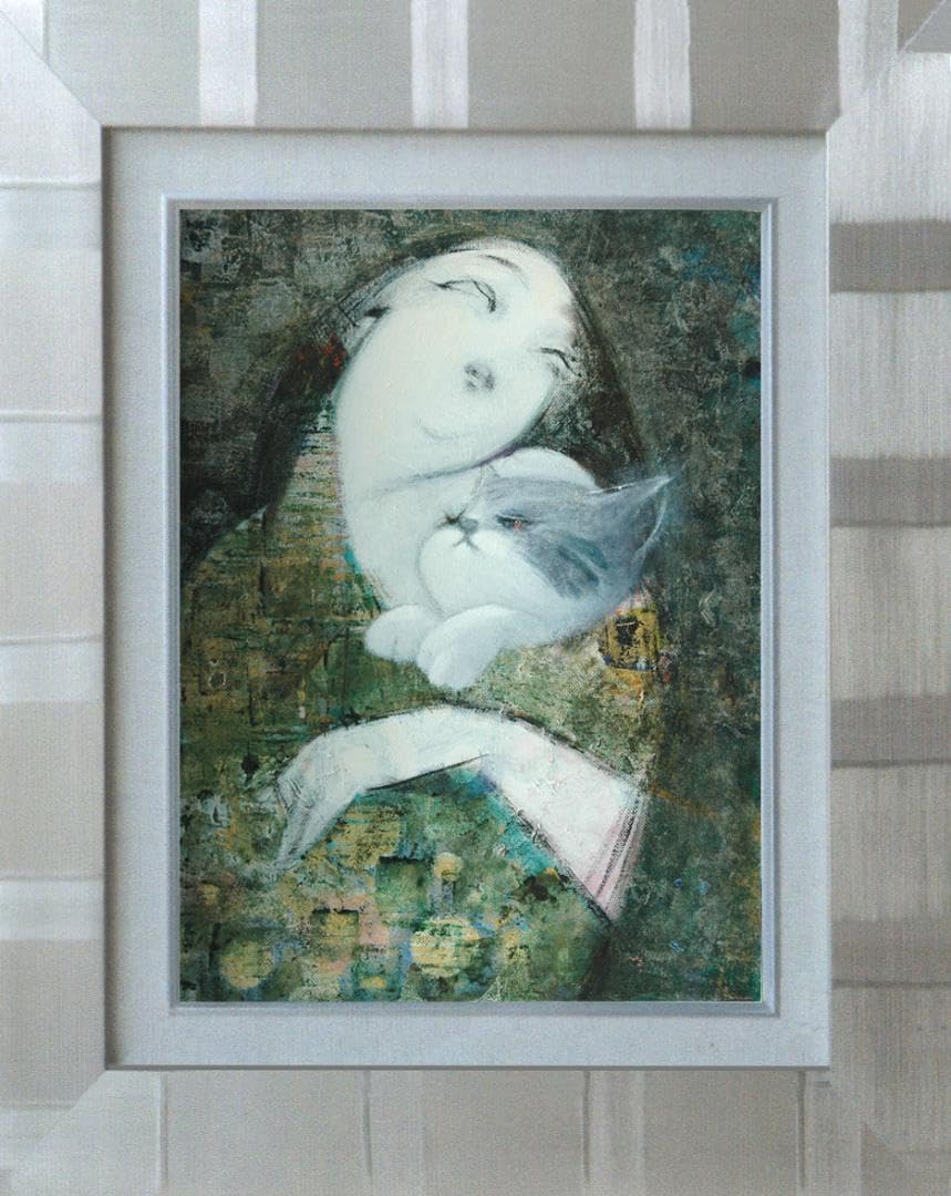 メルカリ 絵画 絵 額付き ( 白 ) 油絵 F3-072819 祈り犬猫女の子