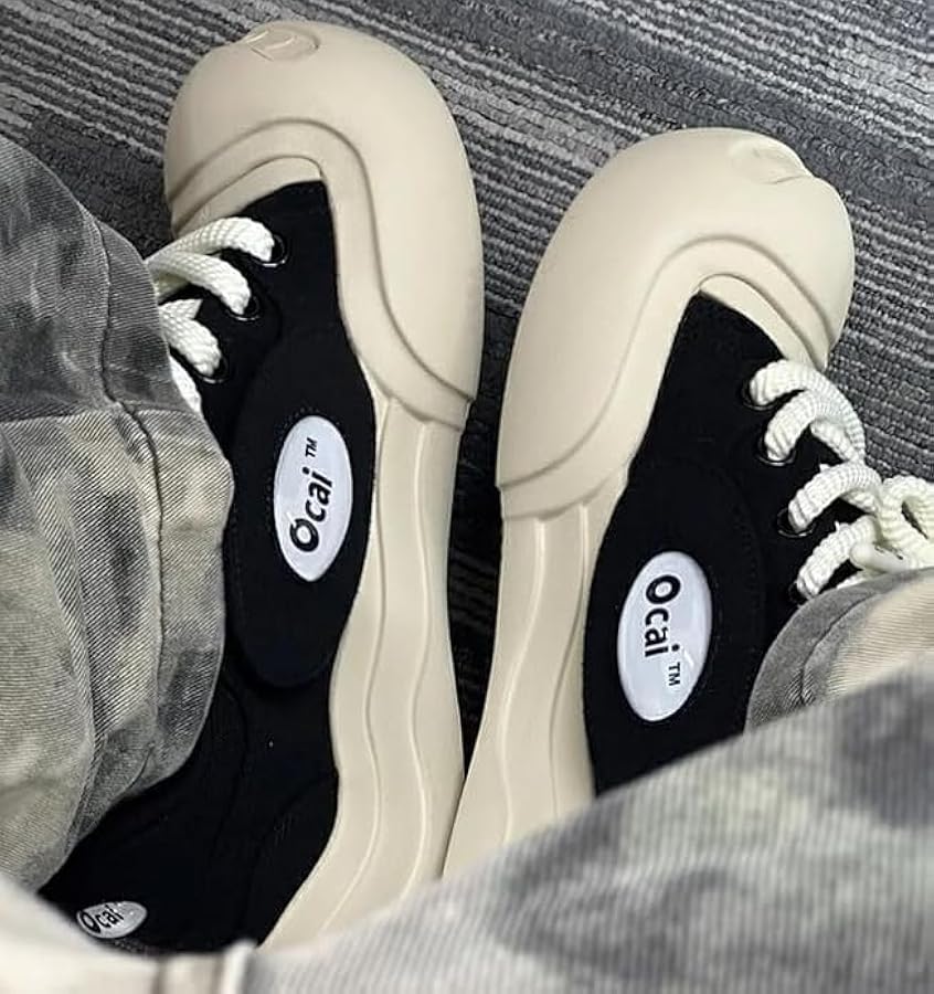Amazon | Ocai スマイル キャンバス スニーカー 厚底 ブラック