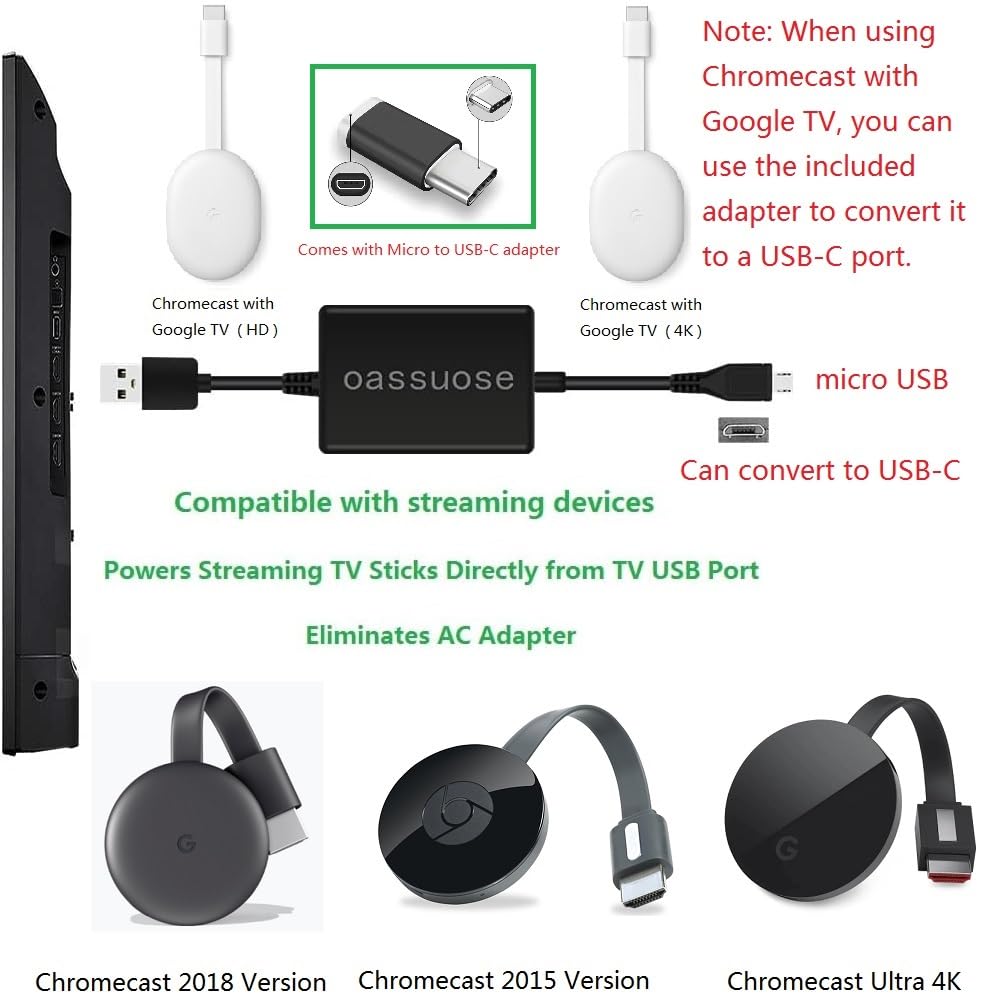 Amazon.com: Oassuose USB Power Cable Adapter for Chromecast with