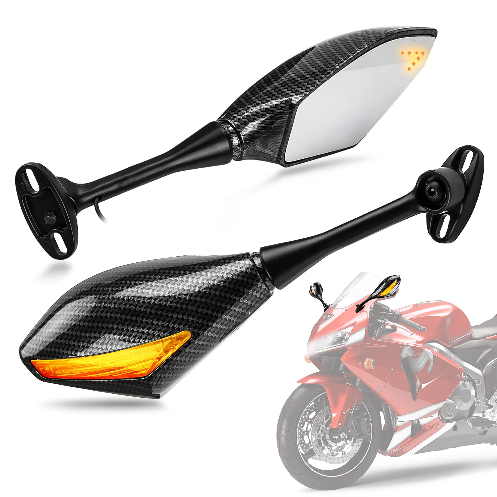 Amazon | バイクミラー ウインカー機能付き 左右セット 軽量 グロス