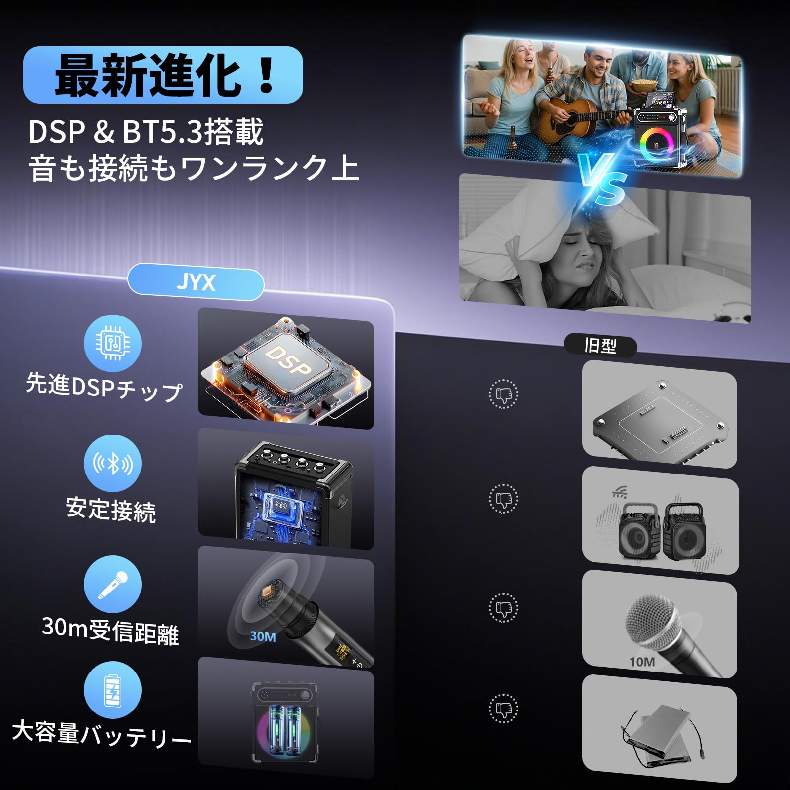 Amazon | JYX スピーカーセット 拡声器 ワイヤレスマイク2本