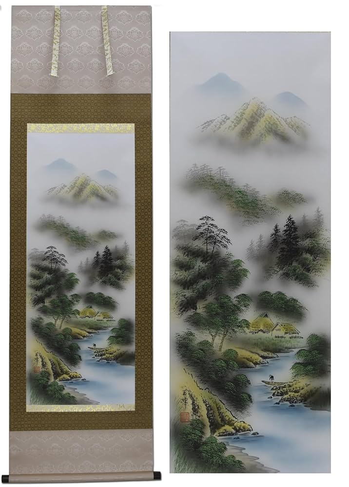 掛け軸 紫雲 富士冬景之図 絹本 希少 軸装 茶道具 掛軸 美品 です