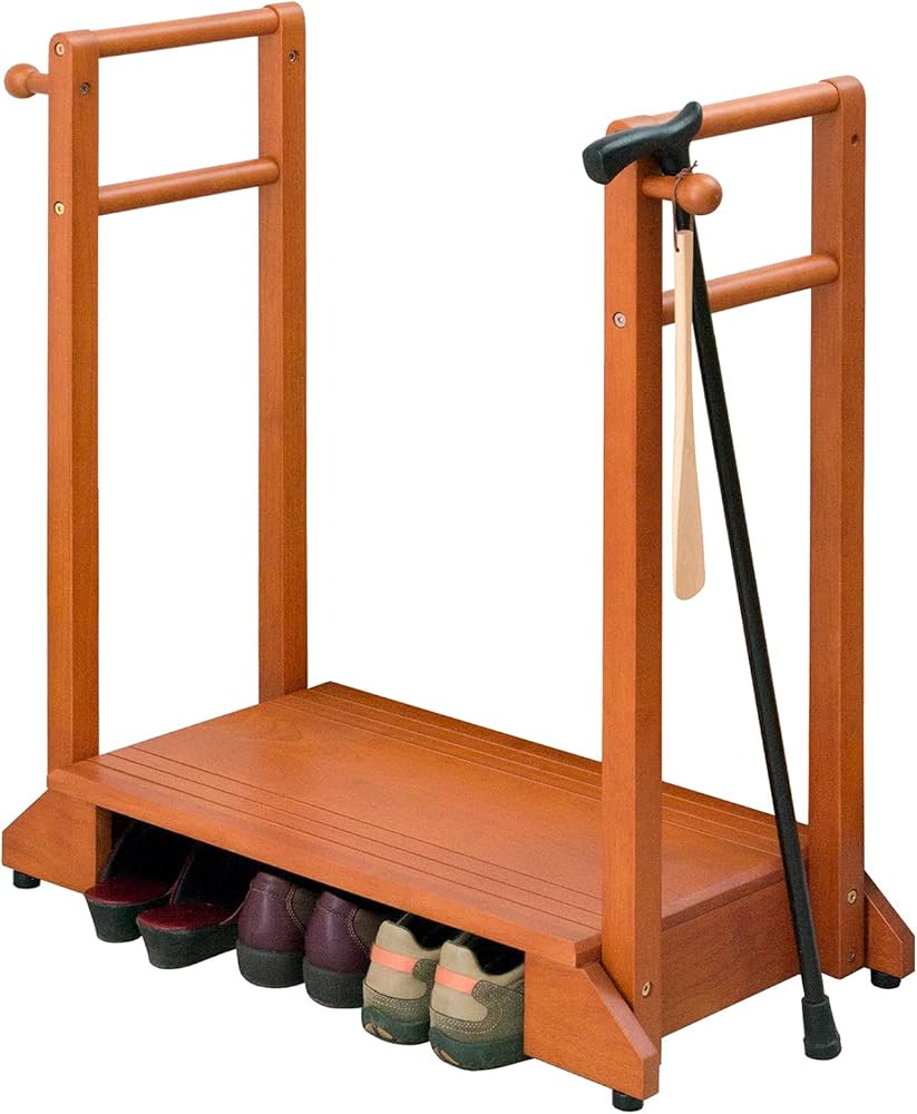 Amazon.co.jp: 萩原(Hagihara) 玄関踏み台 玄関台 手すり付き踏み台 両