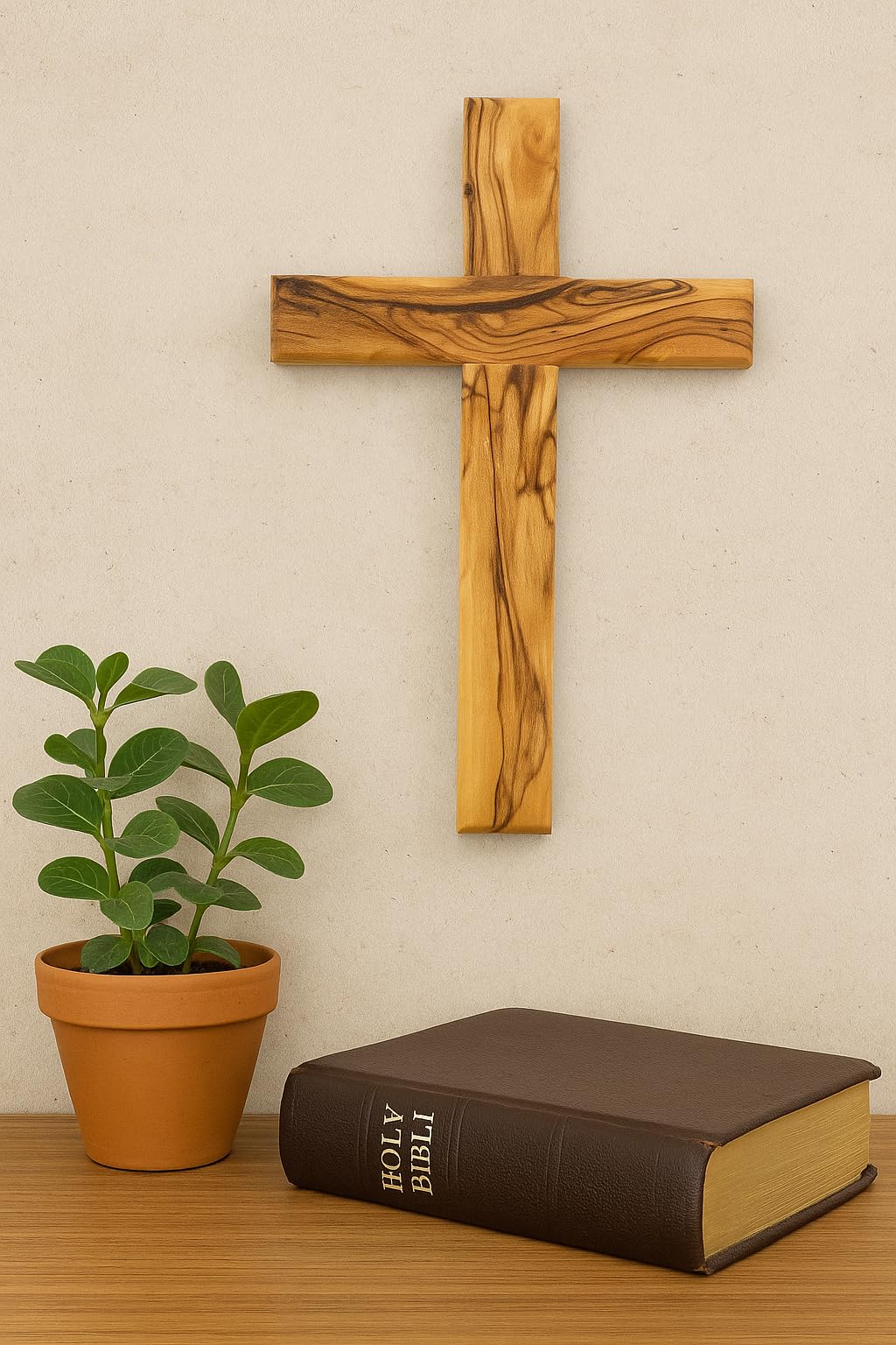 Amazon.co.jp: Zuluf 壁掛け オリーブ材 十字架 20cm キリスト教の壁用