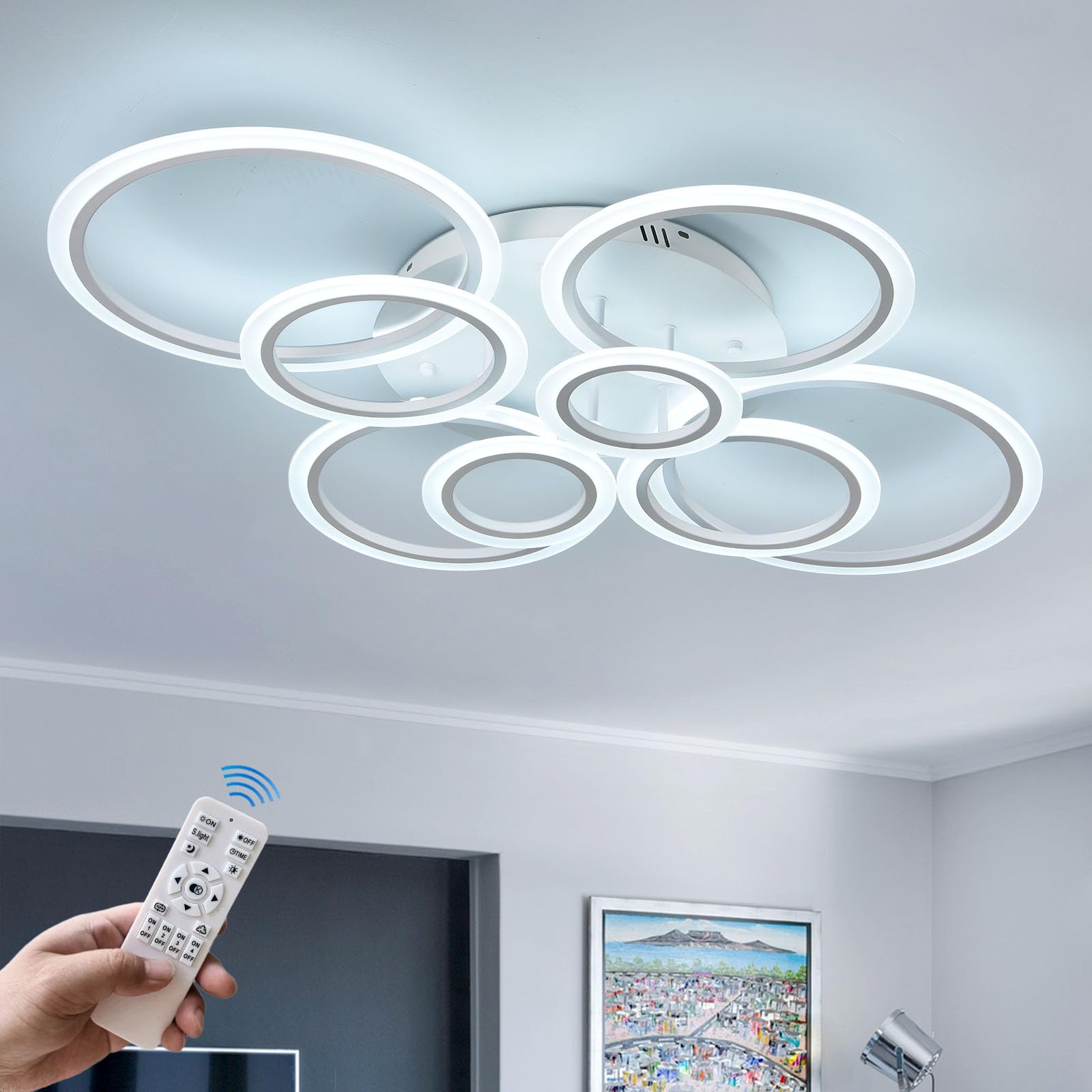 SYZXSP Modern LED Ceiling Light 41inch with Remote Dimmable 8 Ring