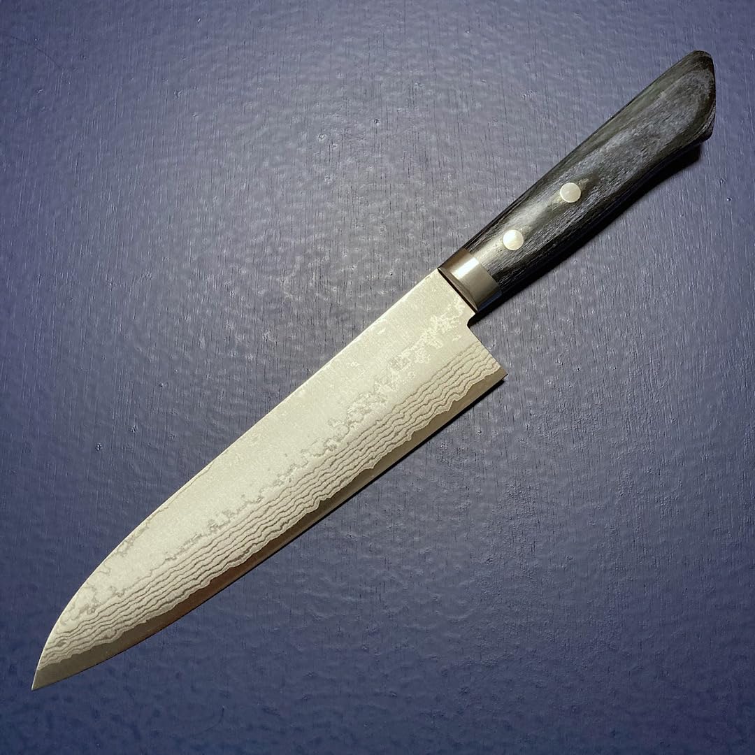 Amazon | 訓平作 牛刀 包丁 180mm 彩流 紺柄 積層ダマスカス V金10号