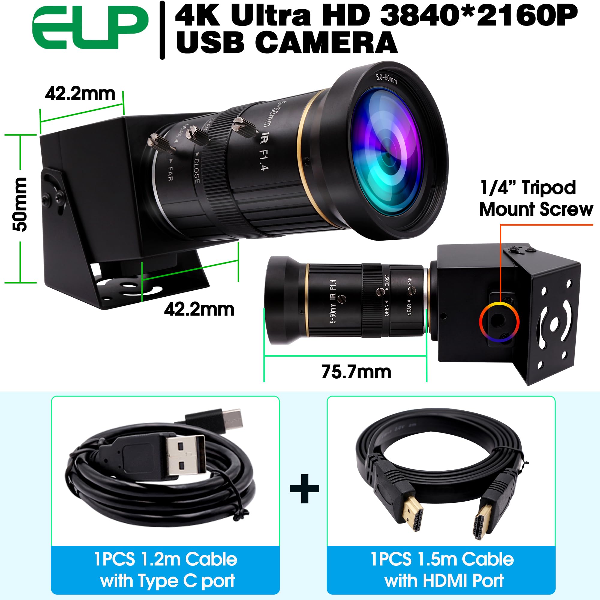Amazon.com: ELP 4K HDMI USB Camera Manual Zoom Webcam Dual Output