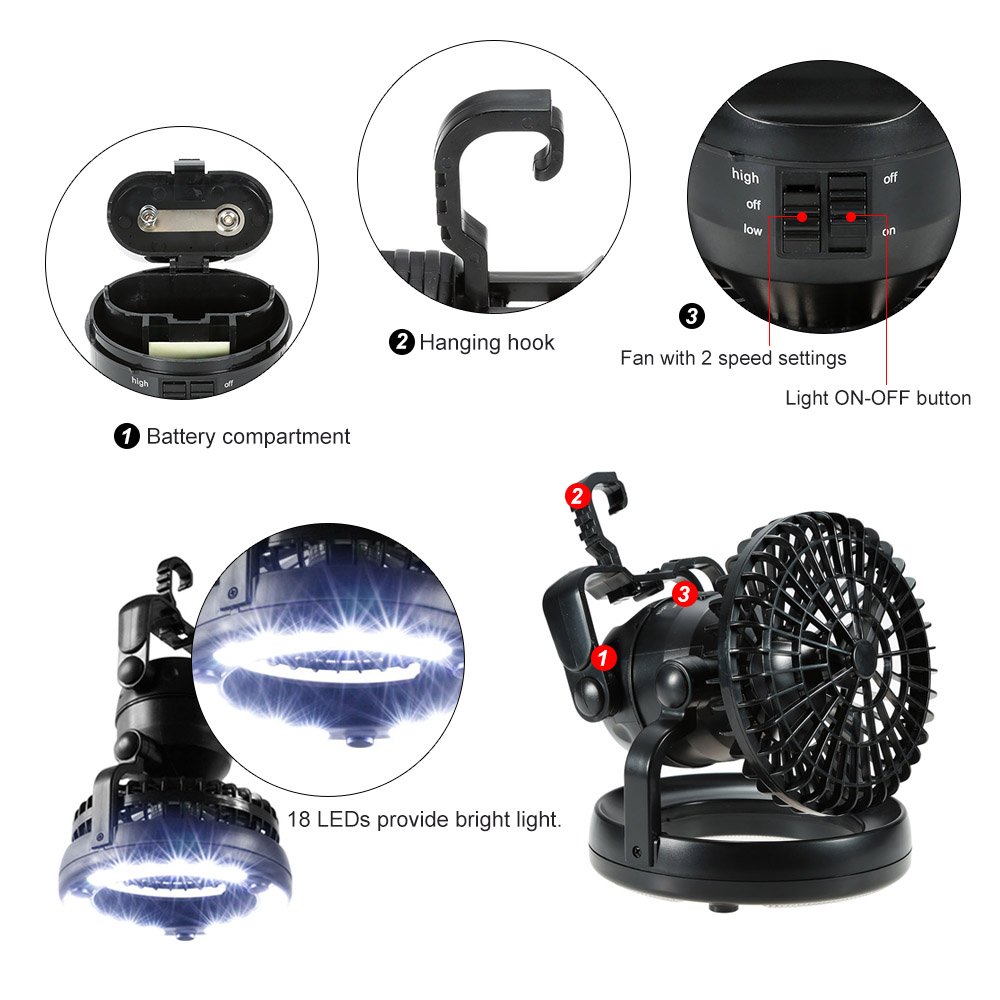 Amazon.co.jp: TOMSHOO 2-in-1 18LED 野外ライト LEDランタン ファン