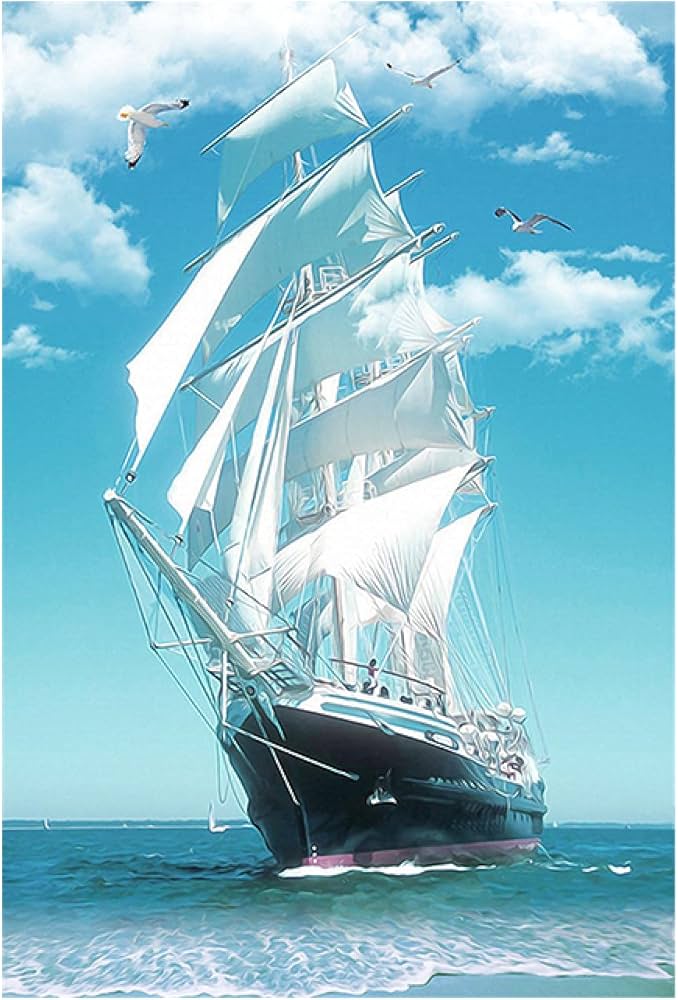 Amazon.co.jp: キャンバスの絵画航海の白い帆船の絵のプリントと
