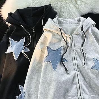 Lafaguw Cute Hoodie Women Men,Star Graphic Zip Up Hoodies Oversize