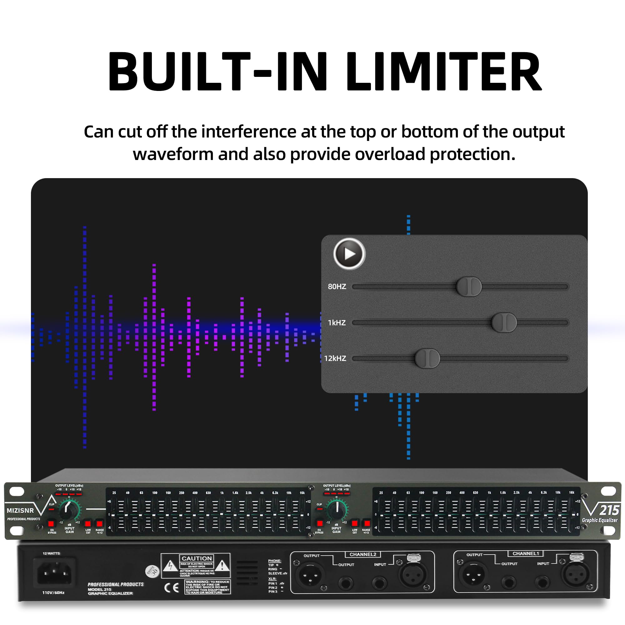 MIZISNR Graphic Equalizer 15-Band Stereo EQ for Home Audio, Dual