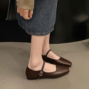 Amazon.com | Women's Classic Retro Square Toe Flat Mary Jane Shoes