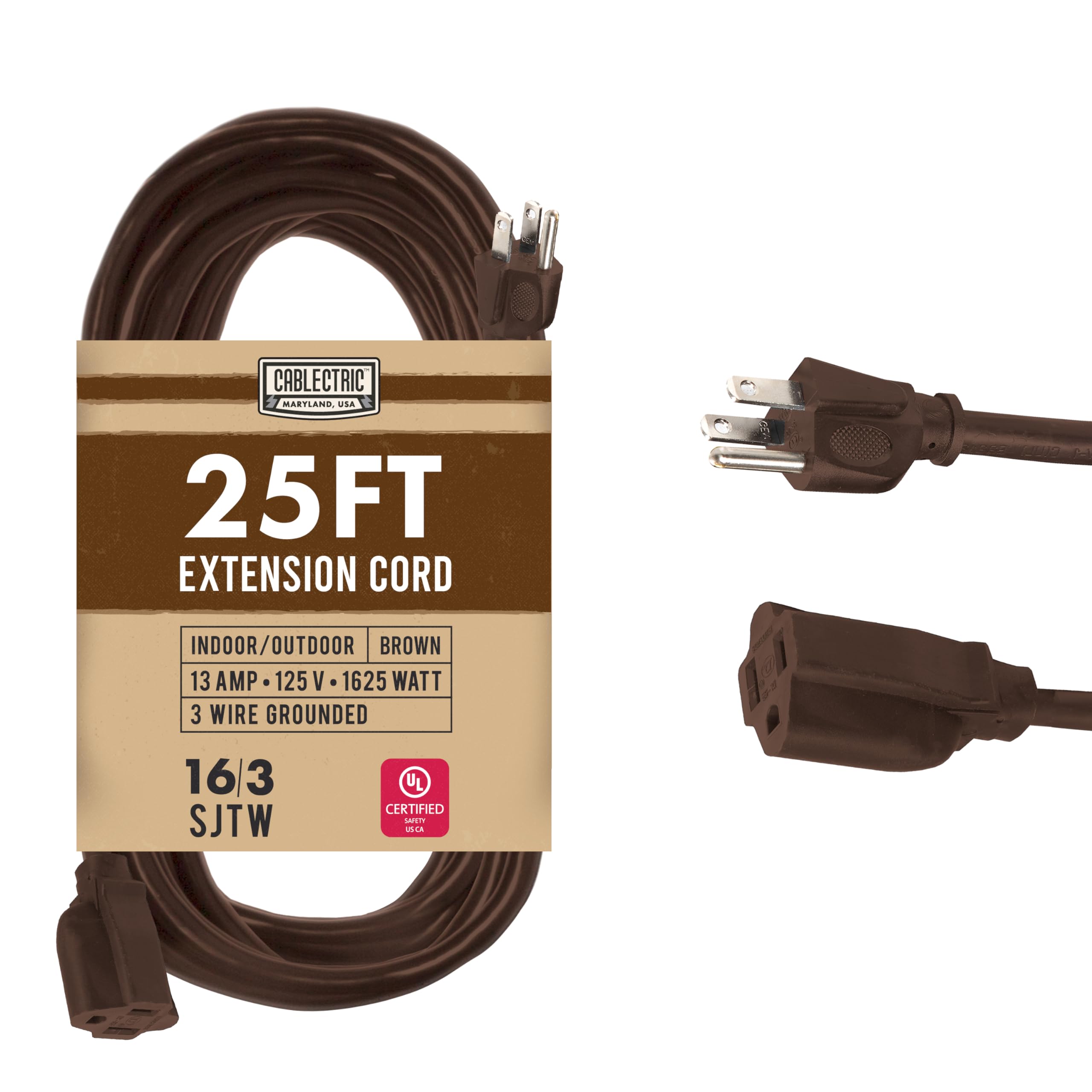 Amazon.com: Cablectric Brown Outdoor Extension Cord 25ft, 16/3