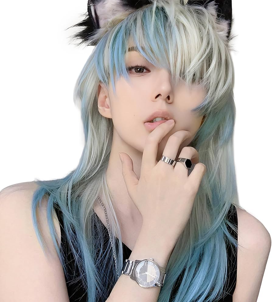 Amazon.co.jp: Sofeiyan ウィッグ メンズ ロングウルフ ハイライト