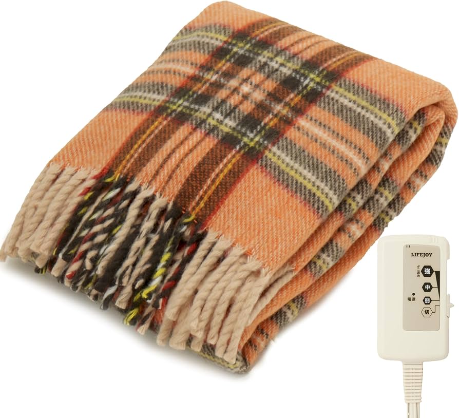Amazon | ライフジョイ 電気ひざ掛け 日本製 オレンジ チェック柄