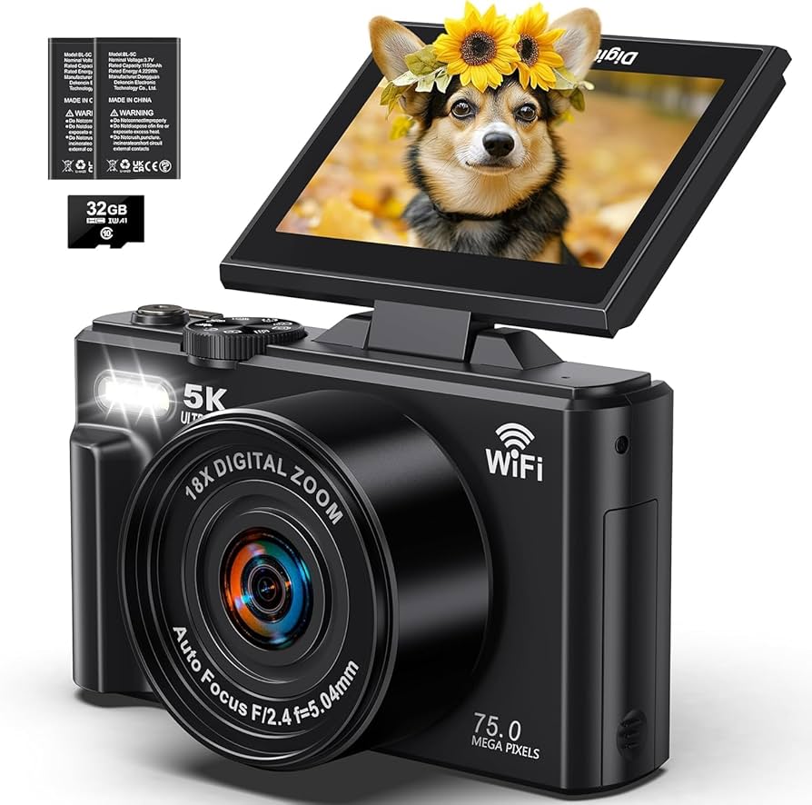 Amazon.com : 5K Digital Camera, WiFi Cameras for Photography 75MP