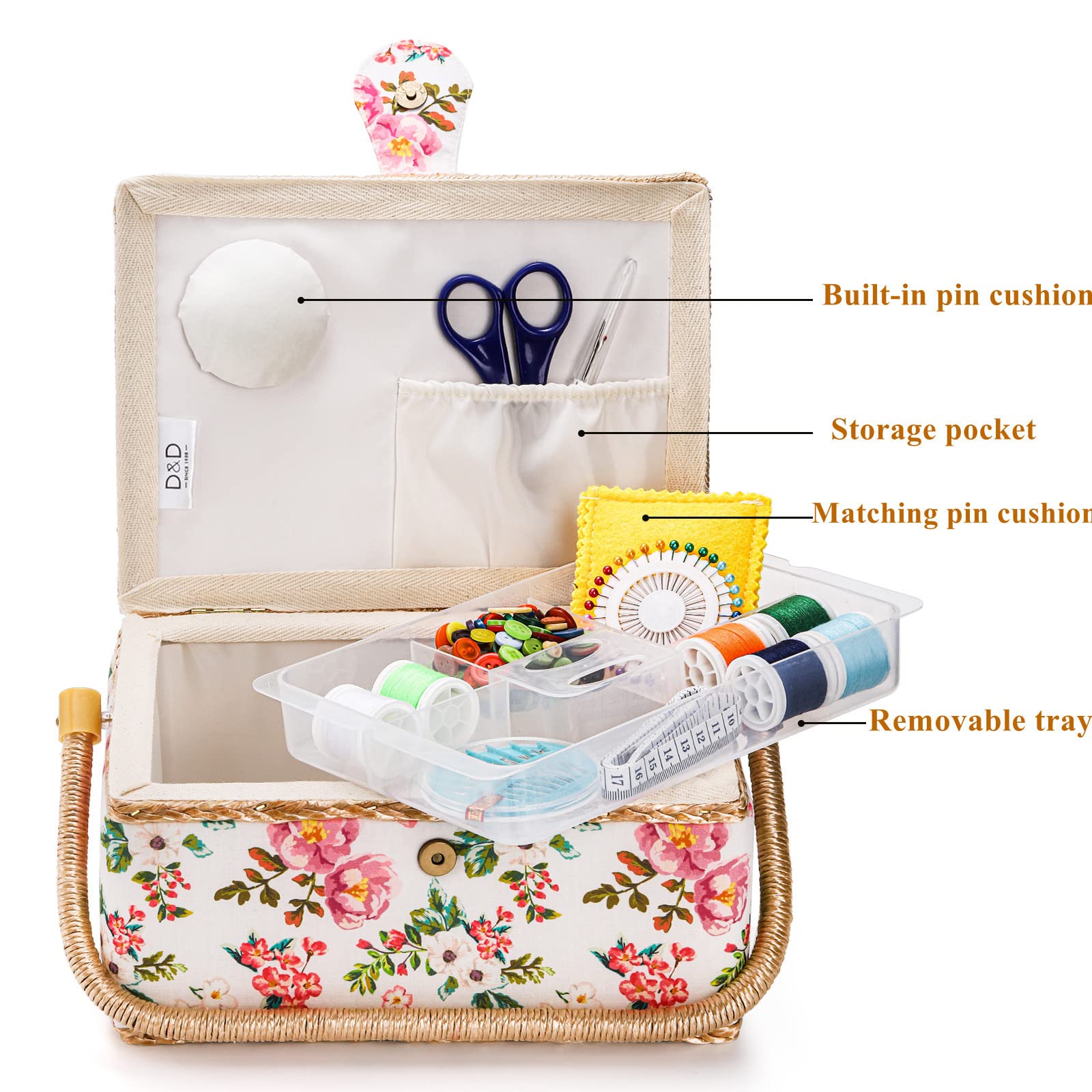 Amazon.com: ZOOFOX Sewing Basket with Accessories, Wooden Sewing
