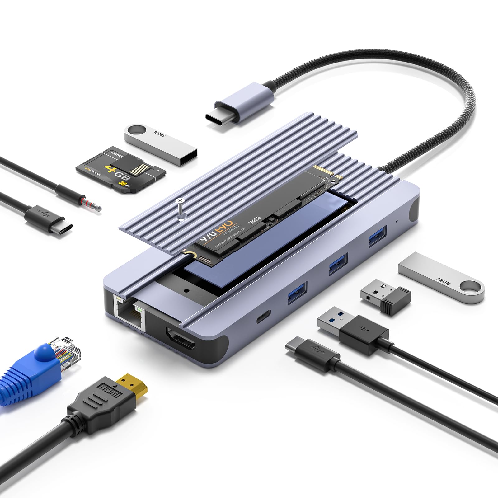 Amazon.com: 12-in-1 USB-C Hub with 10Gbps M.2 NVMe/SATA SSD