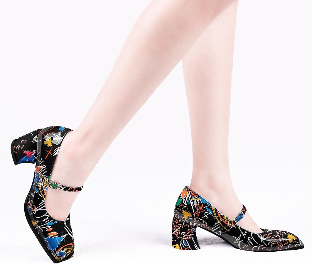 Amazon.com | Odetina Women's Square Toe Chunky Heel Slingback