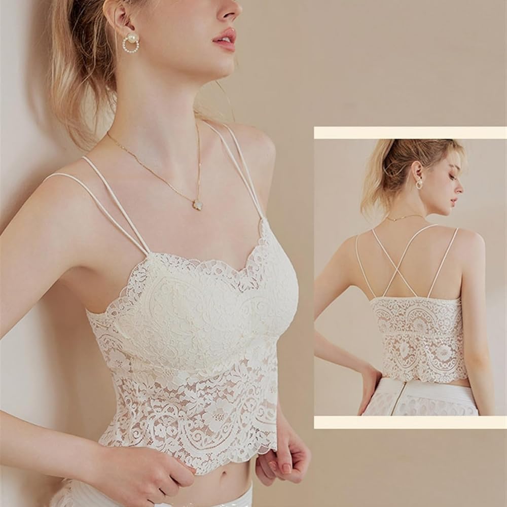 Women's Lace Built In Bras Tank Top Spaghetti Strap Sexy Backless
