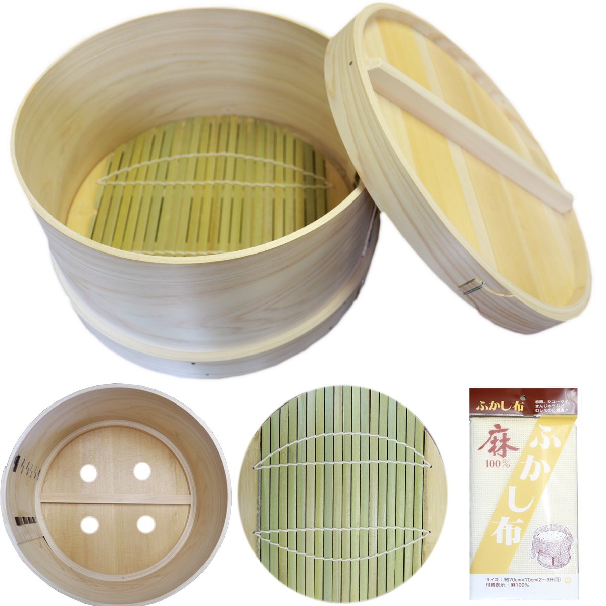 Amazon｜吉野天然ヒノキ使用 国産和せいろ 蓋付き 深型5寸 尺 30cm 3