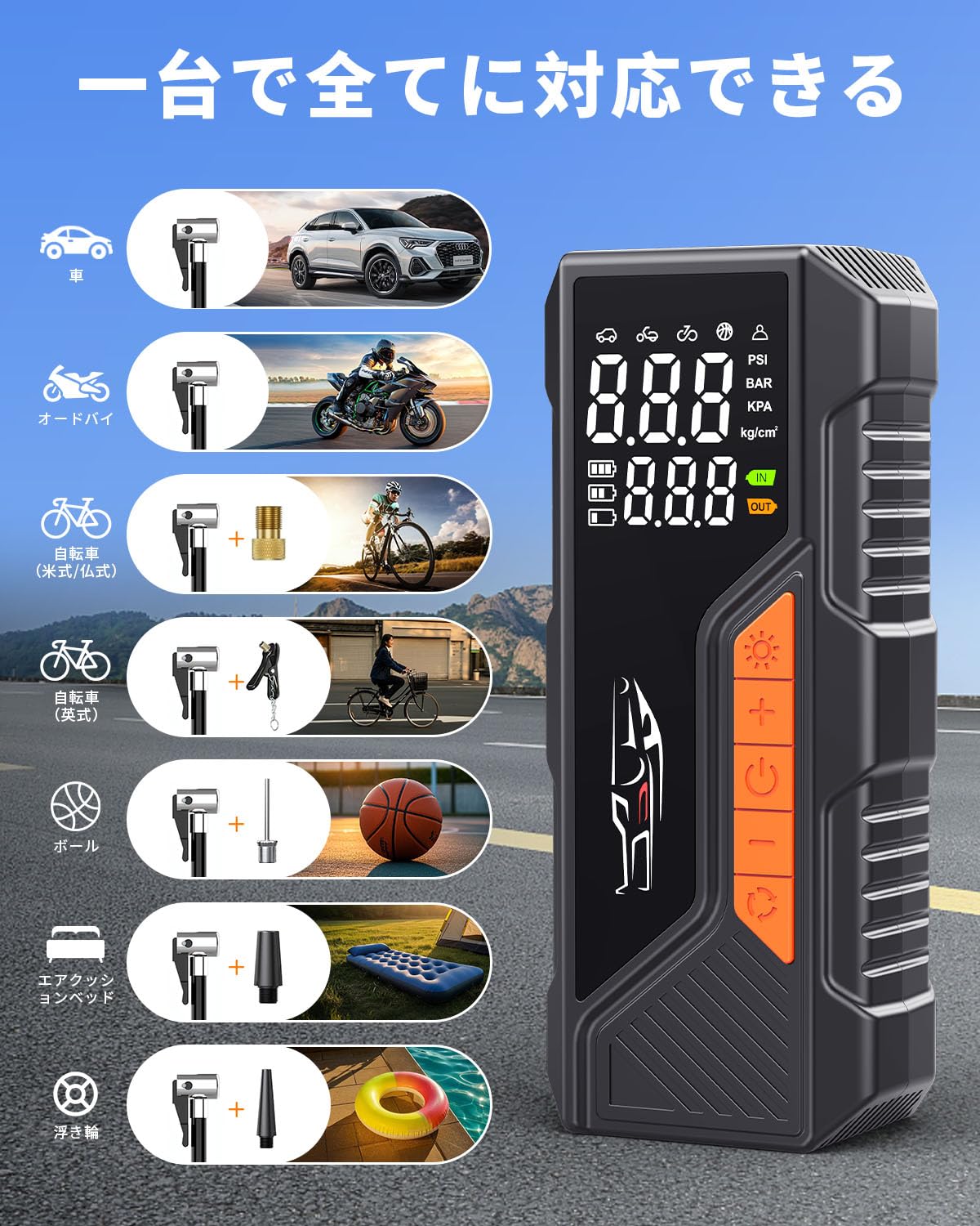 Amazon.co.jp: YUHAFO 車 空気入れ 自転車 電動 2025技术革新 7500mAh