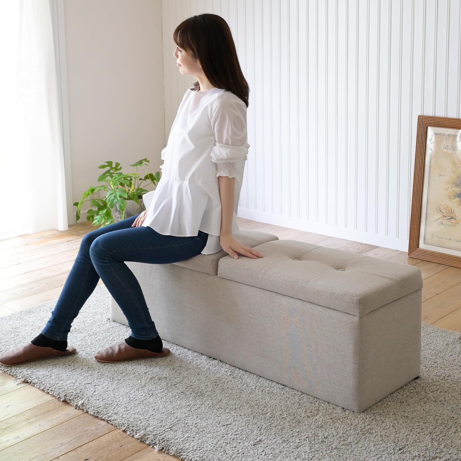 Amazon｜山善(YAMAZEN) 収納スツール ダブルサイズ 2人掛け ベンチ