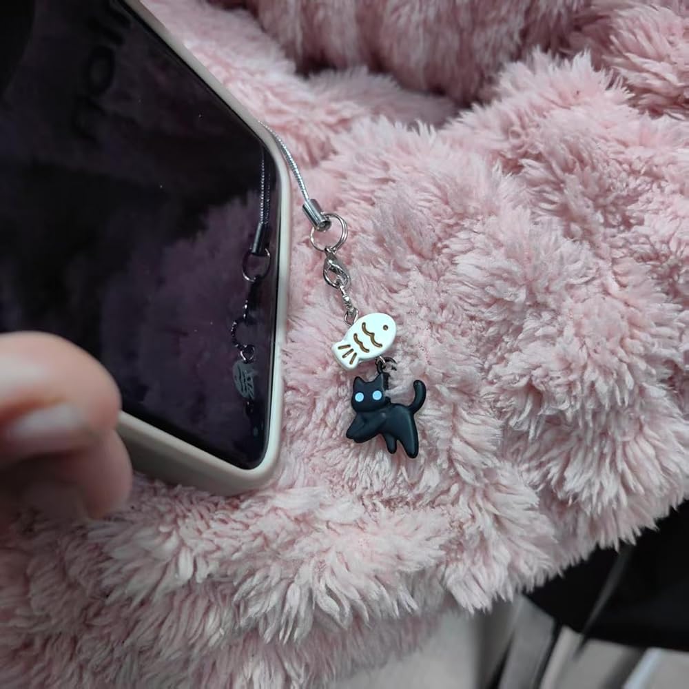 Amazon.com: PUCAPOCO Black Cat Phone Charm Cute Kawaii Cat Fish