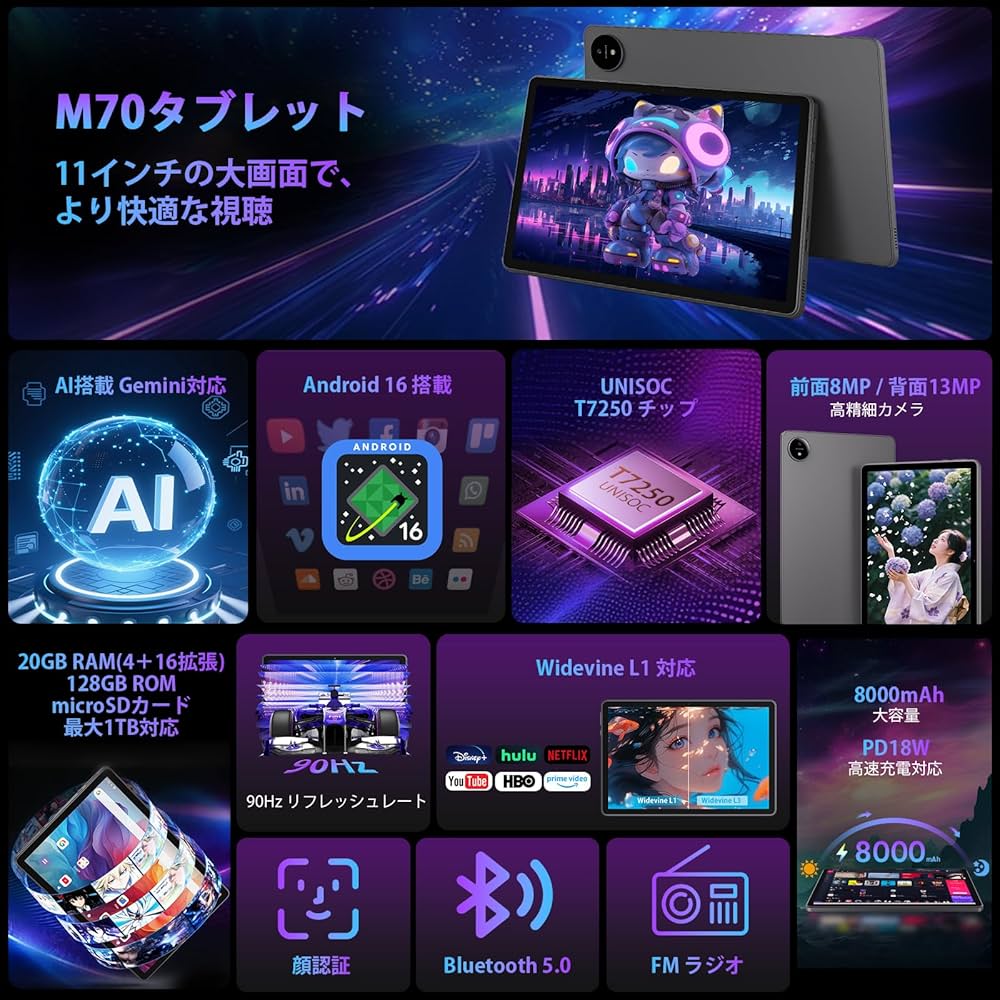 Amazon.co.jp: 【Android 16 タブレット11インチ】UBDXBD M70