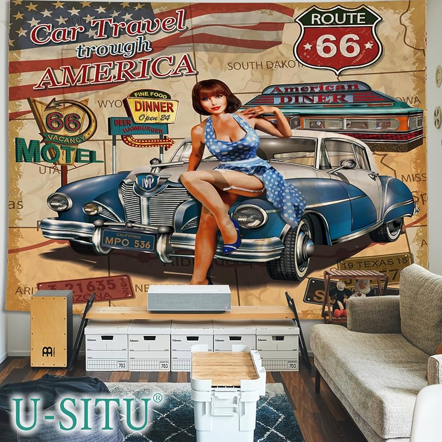 Amazon.co.jp: U-SITU タペストリー クラシックカー ウィンテージ風 車